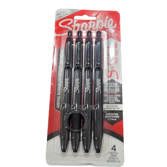 4-Pack Sharpie S-Gel Pens, Med(0.7mm), Black, Sleek Metal Barrels, Rubber Grips - Picture 1 of 3